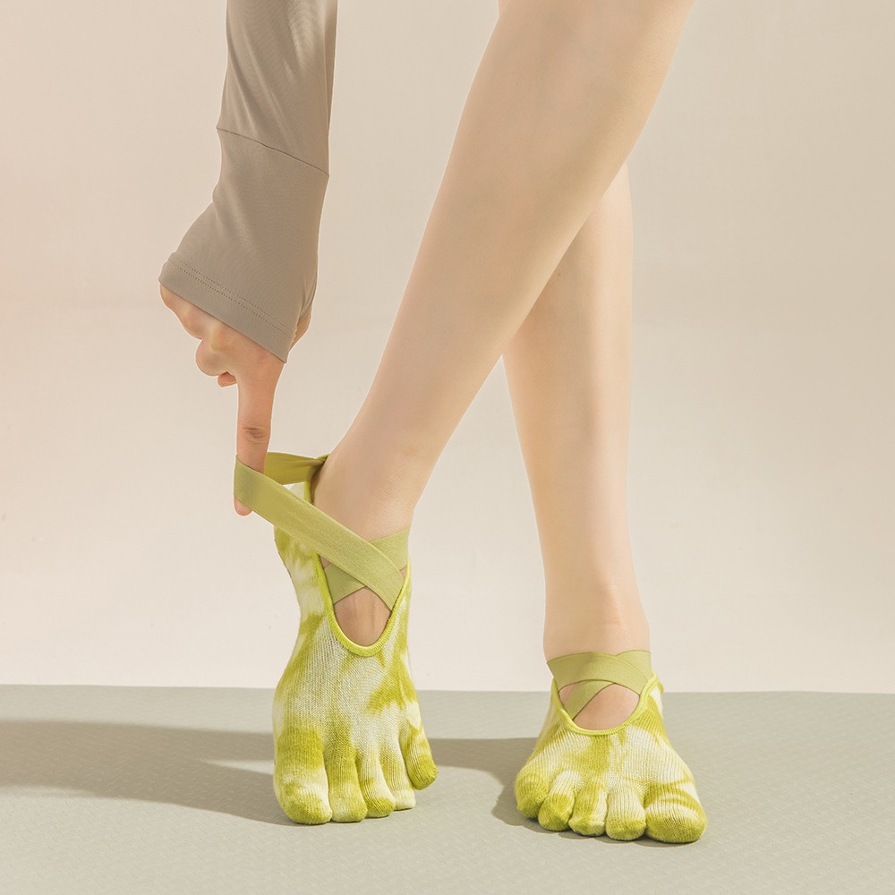 Toe Sock Split - 여성용 타이다이 5손가락 그립 요가 양말,