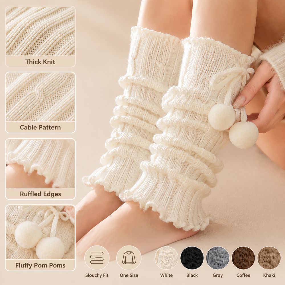 Boot Sock Slouchy - 니트 레그 워머, 러플 가장자리, 케이블